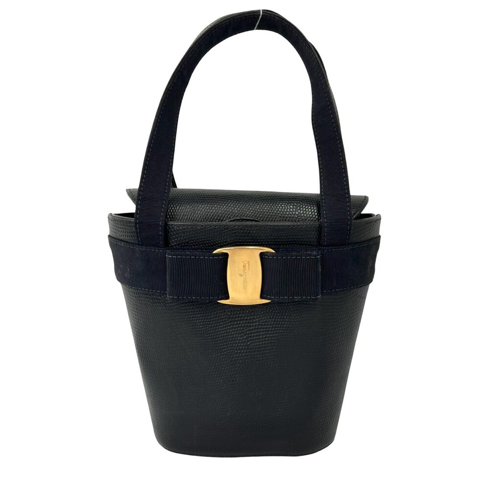 Salvatore Ferragamo Vintage Vara Ribbon Leather Mini Handbag, Navy, 37574